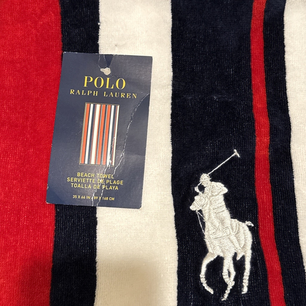 Polo Ralph Lauren 35x66 White Embroidery Pony Striped Dress Red Blue White New
